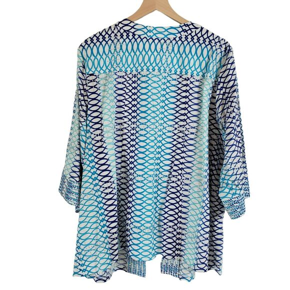 Maggie Barnes Blue Lagenlook 1X Linen Blend Swing Lightweight Open Front Jacket - Picture 4 of 8